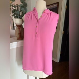 NWT Ann Taylor loft sleeveless pink silky ruffle top S